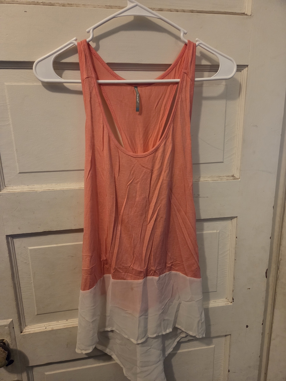 Women’s Coral Tank with White Layered Hem - Lightweight High-Low Top